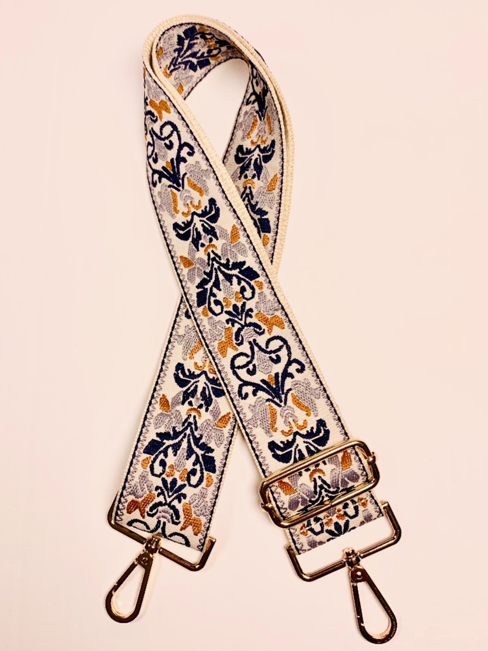 Floral Jacquard wide adjustable guitar bag crossbody strap blue gold western